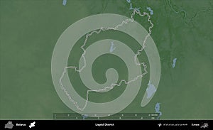 Liepiel District outlined, Belarus. Physical