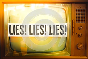 lies of tv propaganda mainstream media disinformation old television label vintage photo