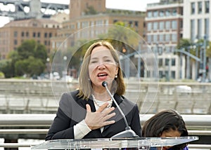 Lieutenant Governor Eleni Kounalakis speaking about the waterfront flood study