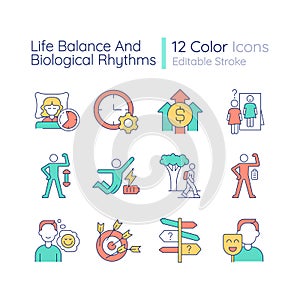 Life balance and biological rhythms RGB color icons set