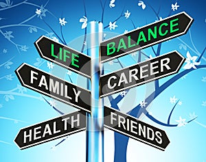 Life Balance Signpost Shows Family Career Health 3d Illustration