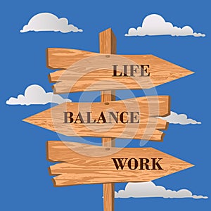 Life, balance, work street sign, choice concept, vector illustration