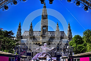 Life Ball view at statue in front of City Hall in Vienna, Austr