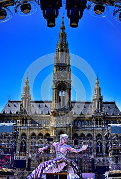 Life Ball view at statue in front of City Hall in Vienna, Austr