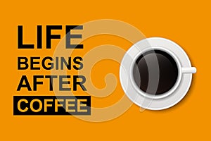 life begins after coffee on yellow