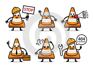 Set of trafic cone character design vector