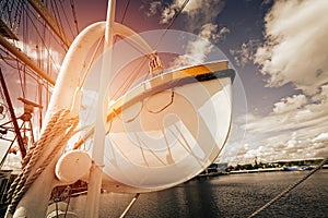 Life boat on sailing ship