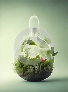 Life in a bottle: A miniature oasis of greenery thriving sustainably. AI Generated