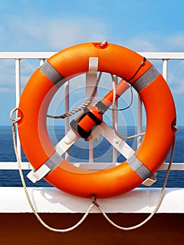 Life buoy on deck of a ship