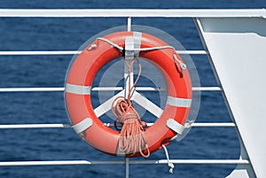 Life buoy on ferry crossing the mediterranean sea