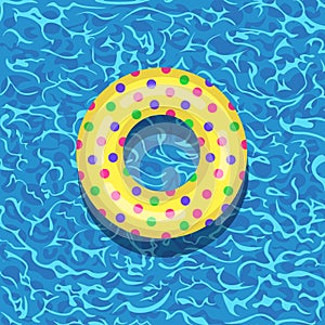 Life buoy floating in swimming pool. Beach rubber ring on water isolated on background. Lifebuoy, cute toy for children.