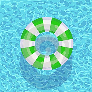 Life buoy floating in swimming pool. Beach rubber ring on water isolated on background. Lifebuoy, cute toy for children.