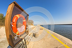 Life Buoy on a mole of the Baltic sea