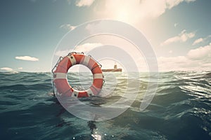 Life buoy rescue ring sea. Generate AI