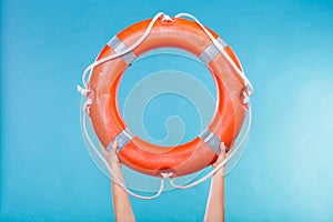 Life buoy ring in female hands