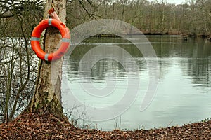 Life saving equipment at the lakeside.