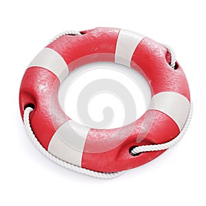 Life buoy for safety at sea, isolated on white background. Old r