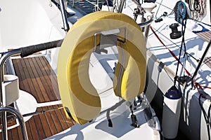 Life buoy on sailing boat