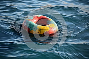 A life buoy saving planet earth from drowning by climate change