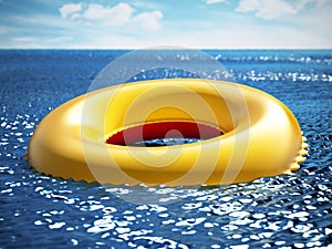 Life buoy on the sea surface. 3D illustration