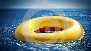 Life buoy on the sea surface. 3D illustration