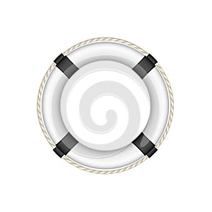 Life buoy in white and black design with rope around