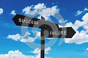 Life choices concept, Success and Failure Signpost, on blue sky background
