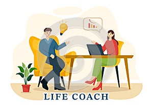 Life Coach Vector Illustration for Consultation, Education, Motivation, Mentoring Perspective and Self Coaching in Business