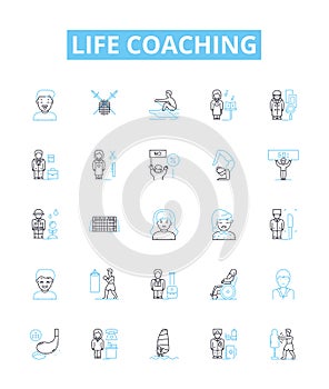 Life coaching vector line icons set. coaching, life, transformation, success, mentoring, self-help, goal-setting