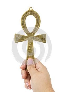 Life concept. Woman's hand holding egyptian symbol of life Ankh