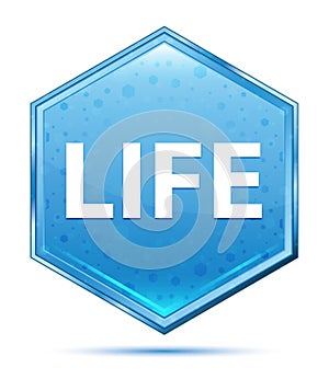 Life crystal blue hexagon button