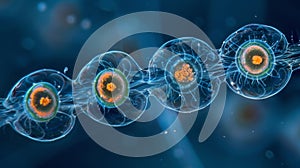 The life cycle of a ciliate protozoa captured in stages of binary fission as it s and multiplies. .