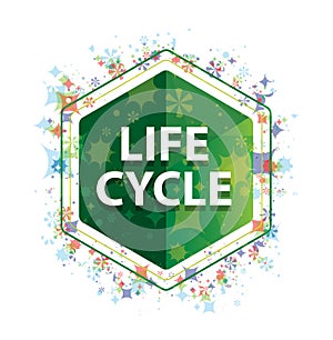 Life Cycle floral plants pattern green hexagon button