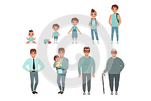 Life cycles of man, stages of growing up from baby to man vector Illustration