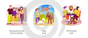 Life with a dog isolated cartoon vector illustration set