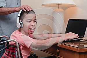Life in the education age of special need kid Happy disabled boy concept