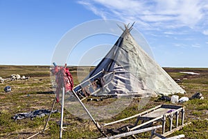 Life and everyday life of the small peoples of the north, the dwelling of the Nenets, the reindeer camp