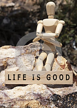 Life is good written on the wooden surface. Wooden Concept