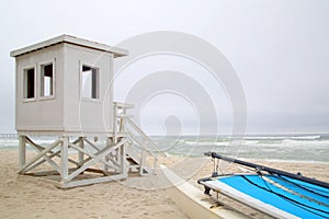 Life guard station on beach background