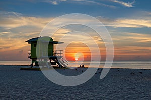 Life guard tower in Miami Beach at sunrise