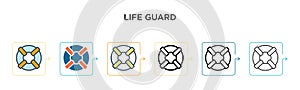 Life guard vector icon in 6 different modern styles. Black, two colored life guard icons designed in filled, outline, line and