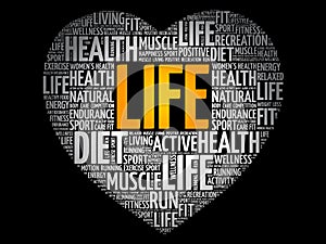 LIFE heart word cloud collage, fitness