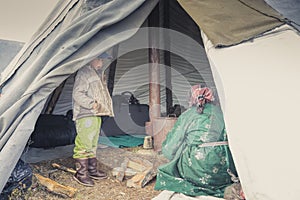 Tsaatan people and their nomad life inside their home photo