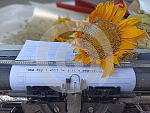 Life inspirational quote - One day i will be just a memory. With typewriting text on white line paper on an old retro typewriter photo