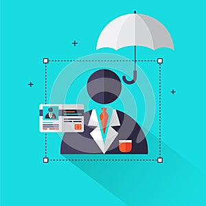 Life insurance concept â€“ Life and Health care info graphics elements in flat style icons such as umbrella, insurance card.