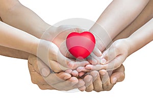 Life insurance and health assurance for family protection concept with father - children supporting red heart together