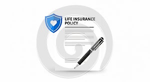 Life insurance policy document with shield and pen