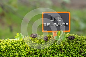 Life insurance text on small blackboard