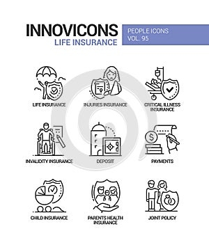 Life insurance - vector line design style icons set