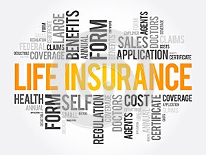 LIFE Insurance word cloud collage, healthcare concept